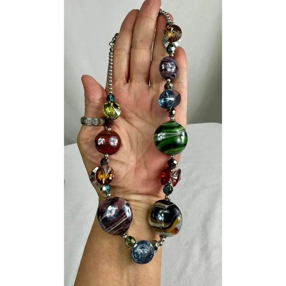 Artisan Lampwork Glass Statement Necklace Multicolor Beaded 18